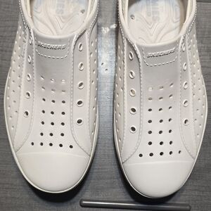 Skechers White Perforated Slip-On Sneakers